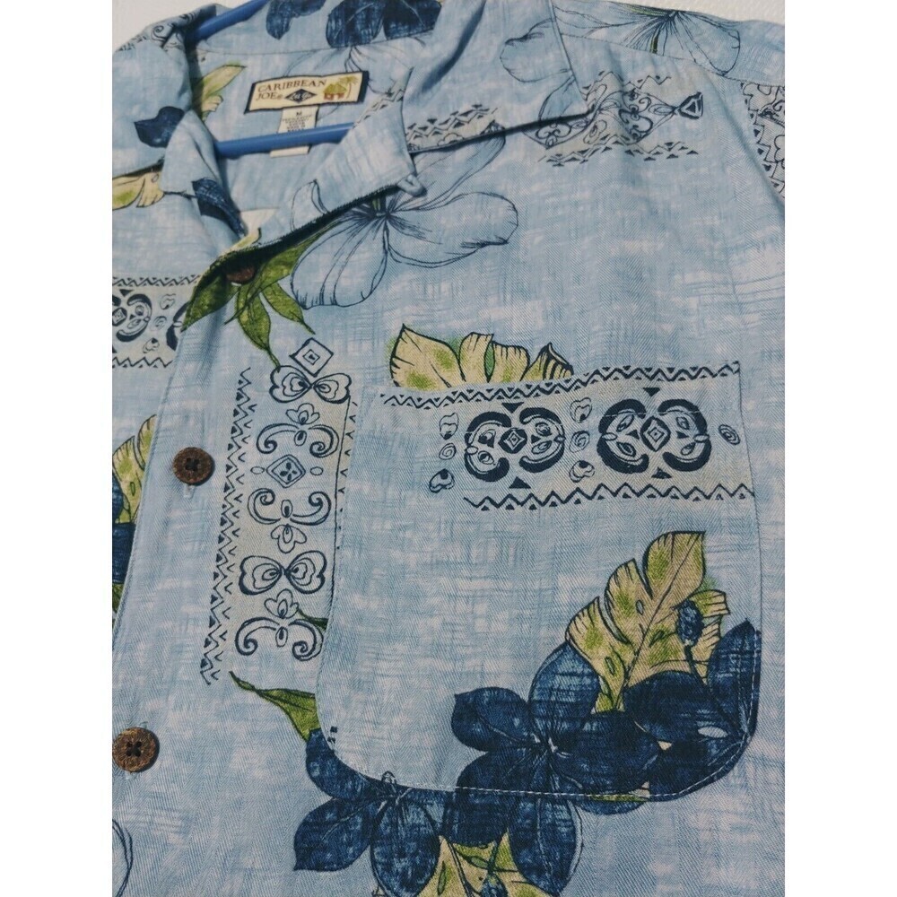 Caribbean joe Hawaiian Shirt for Mens Size Medium Blue Short Sleeve 100% Rayon - Picture 8 of 11